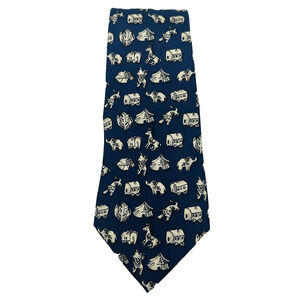 Salvatore Ferragamo Blue Silk Tie Circus Novelty Theme Designer Italy